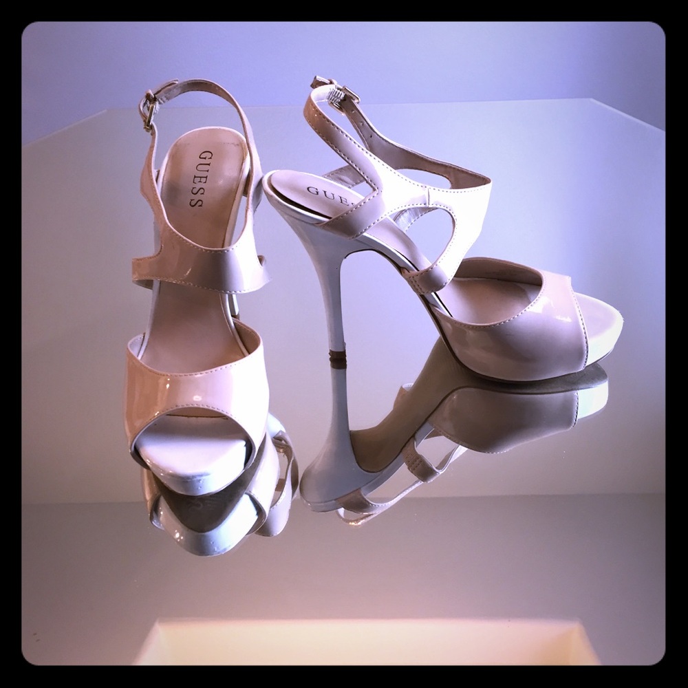 Guess White & Tan/Nude Strappy High Heels
